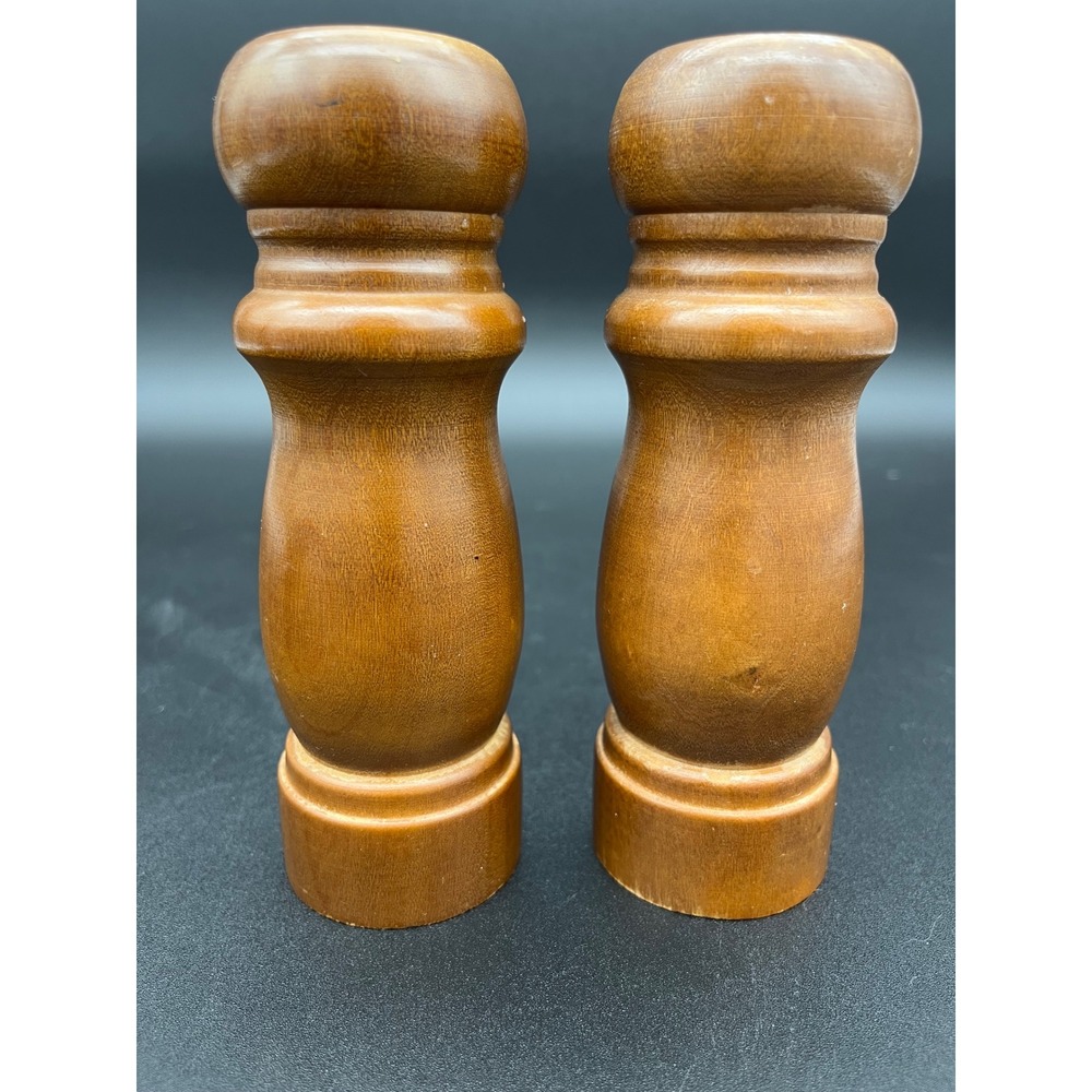 Vintage Wood Salt and Pepper Shaker Set 6 Inch Tall Turned Wood Farmhouse Decor